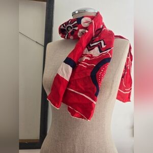 Vintage Red and Navy Patterned Silk Scarf